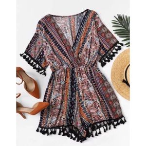 Tribal Geo Print Fringe Hem Romper